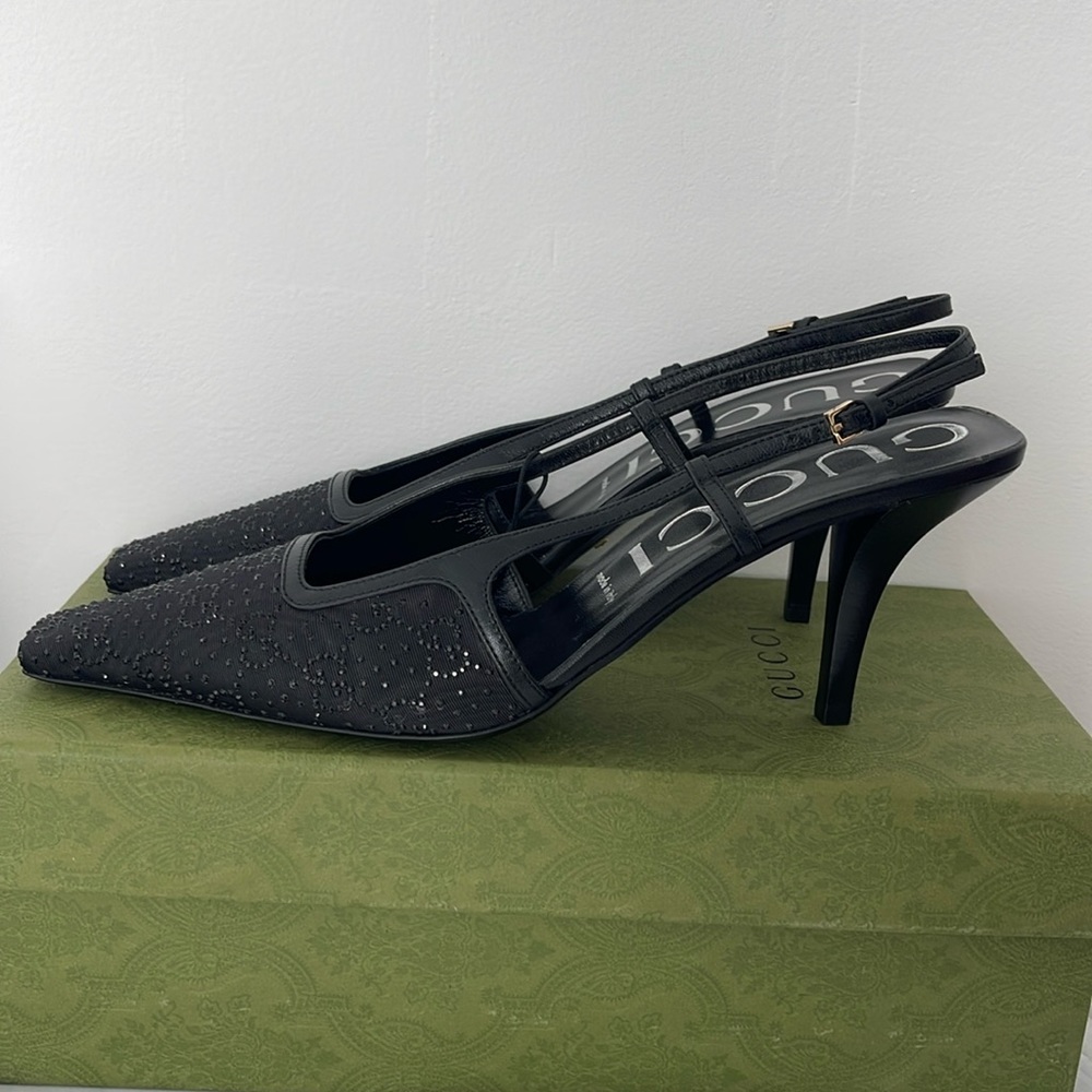 Crystal Kitten Heel Gucci Slingbacks 40.5